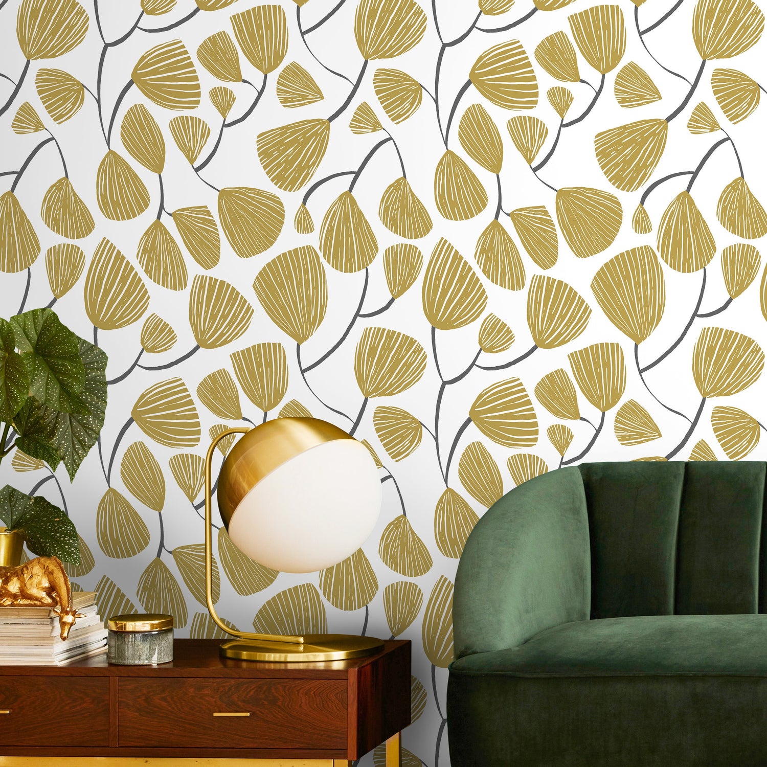 Yellow Floral Wallpaper / Peel and Stick Wallpaper Removable Wallpaper Home Decor Wall Art Wall Decor Room Decor - C631