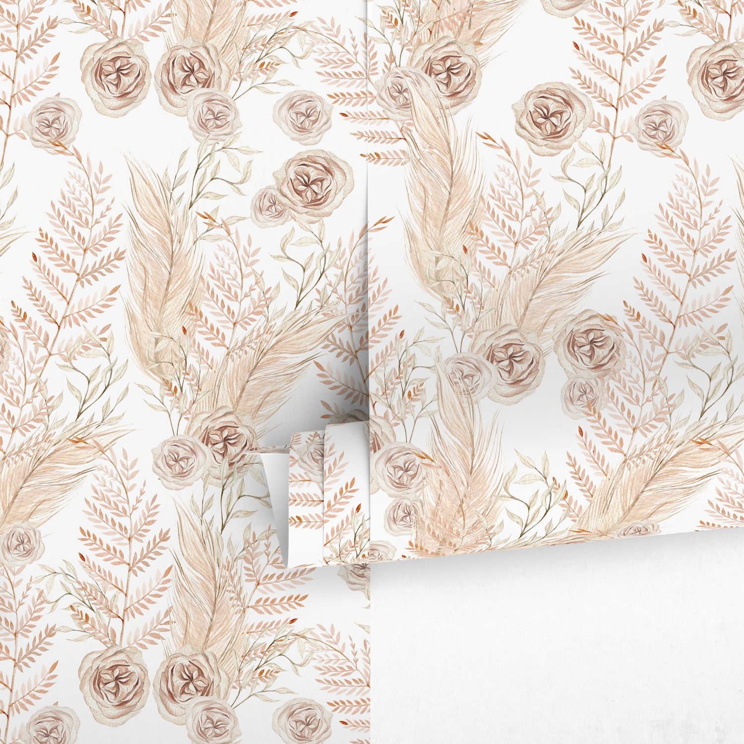 Neutral Boho Flower Wallpaper / Peel and Stick Wallpaper Removable Wallpaper Home Decor Wall Art Wall Decor Room Decor - C788