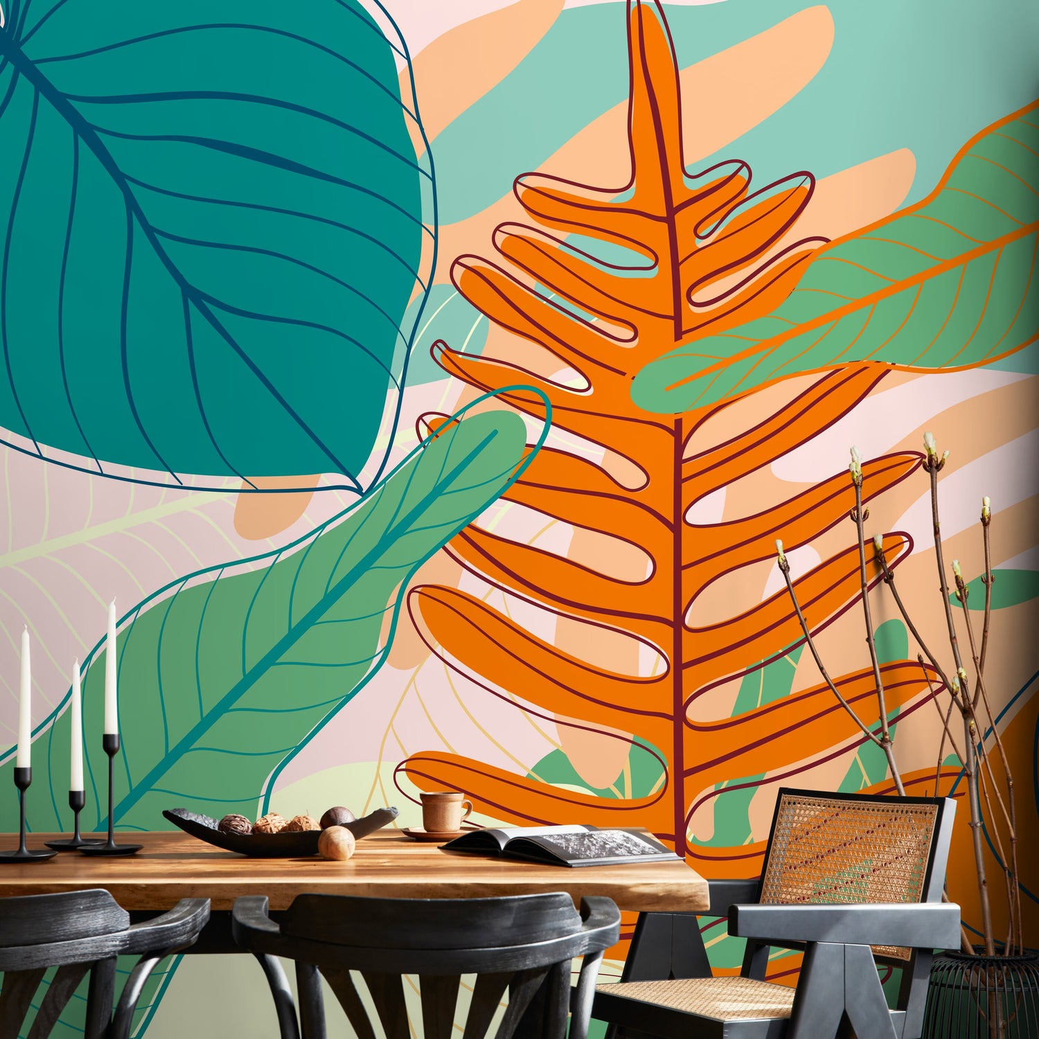 Coloful Tropical Abstract Mural Wallpaper Peel and Stick and Traditional Wallpaper - C075