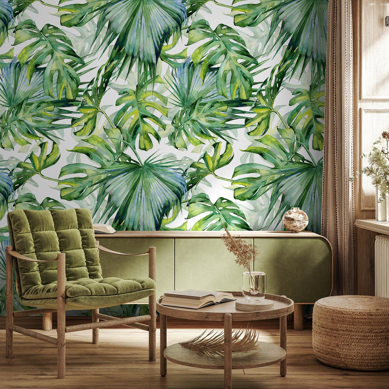 Tropical Monstera Leaf Wallpaper Peel and Stick and Traditional Wallpaper - A214