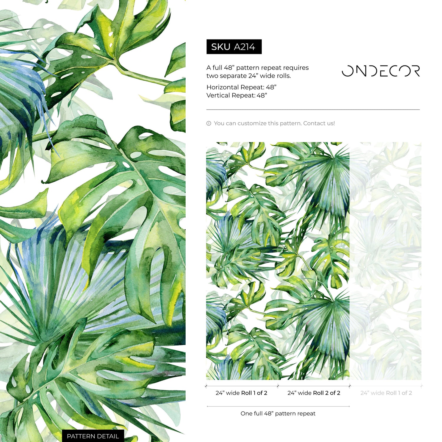 Tropical Monstera Leaf Wallpaper Peel and Stick and Traditional Wallpaper - A214