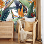 Tropical Floral Bird of Paradise Wallpaper Peel and Stick and Traditional Wallpaper - B037