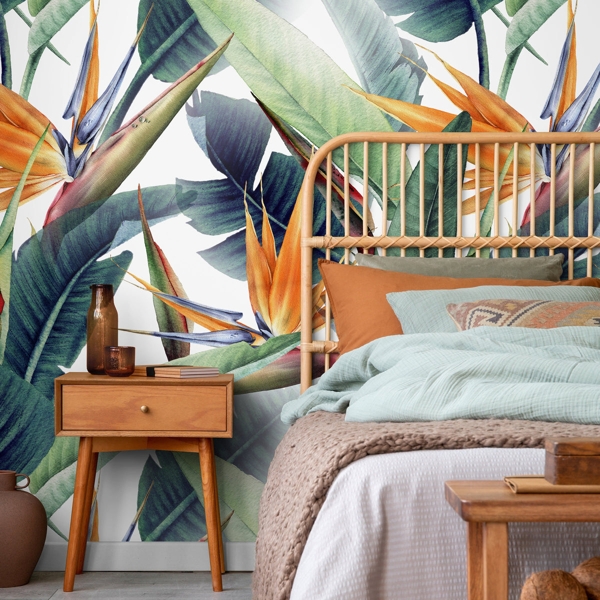 Tropical Floral Bird of Paradise Wallpaper Peel and Stick and Traditional Wallpaper - B037