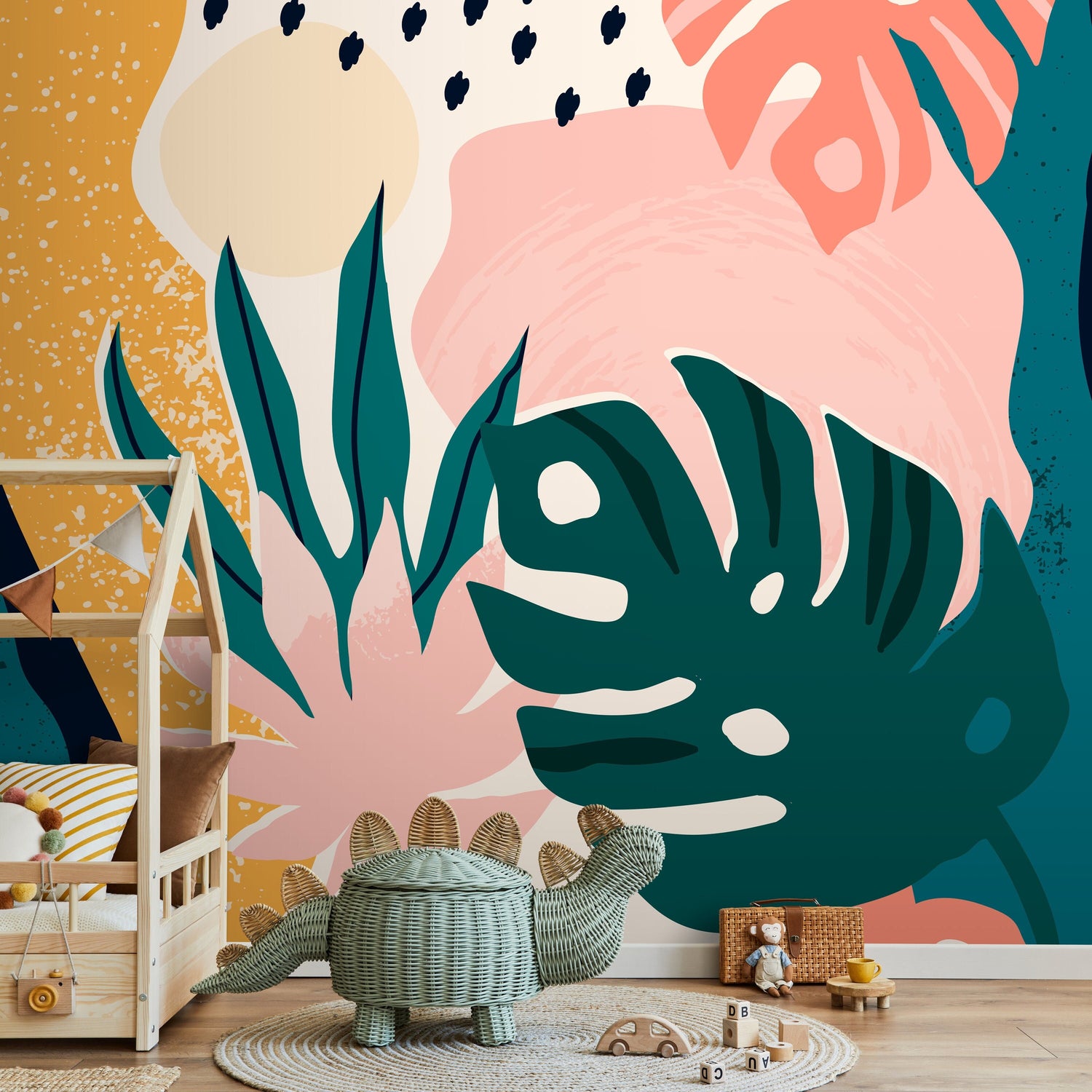 Tropical Abstract Monstera Mural Wallpaper Peel and Stick and Traditional Wallpaper - B500