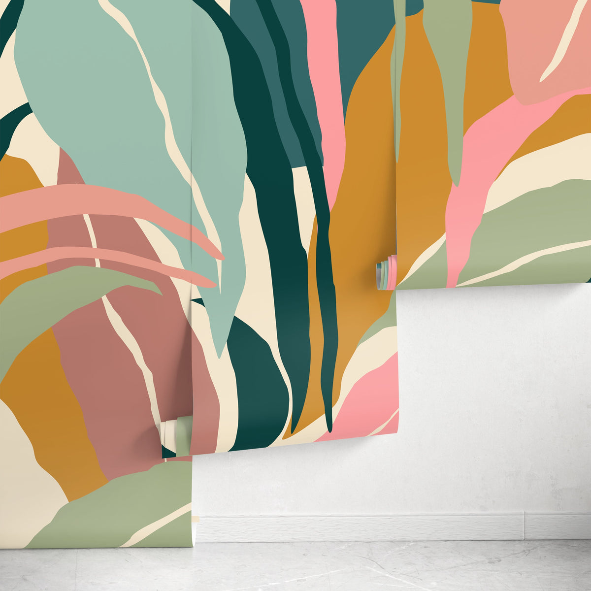 Colorful Tropical Leaves Mural Wallpaper Peel and Stick and Traditional Wallpaper - B634