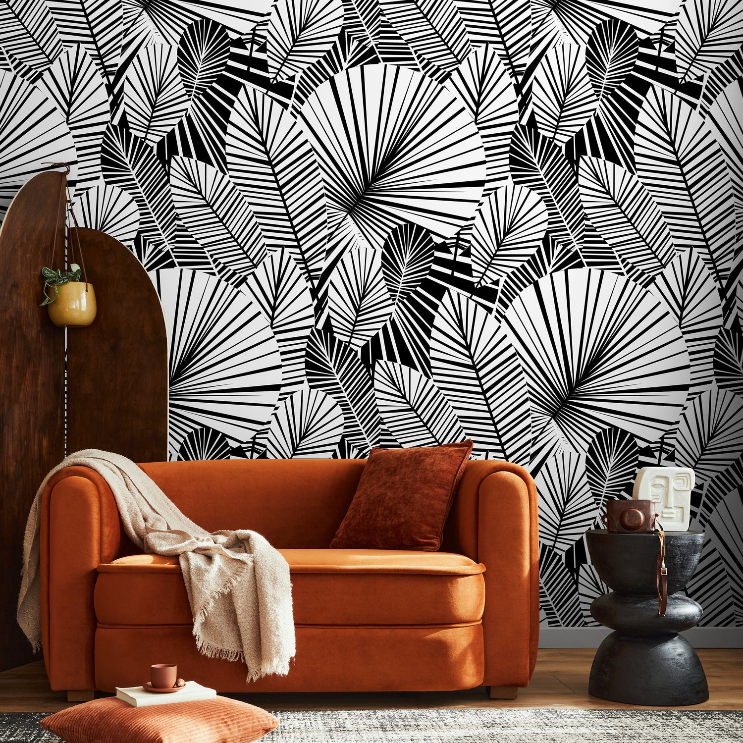 Wallpaper Peel and Stick Wallpaper Removable Wallpaper Home Decor Wall Decor Room Decor / Black and White Modern Leaves Wallpaper - B324