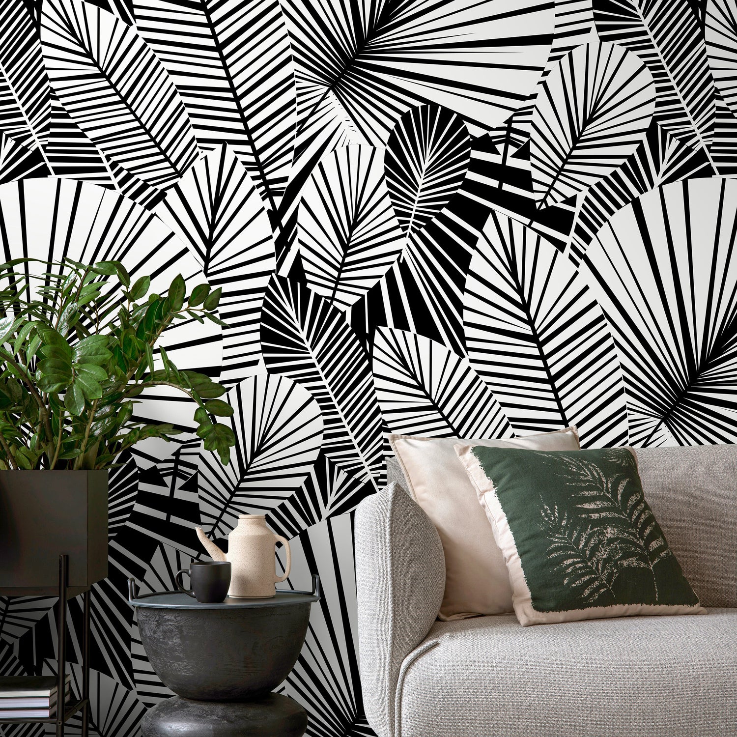 Wallpaper Peel and Stick Wallpaper Removable Wallpaper Home Decor Wall Decor Room Decor / Black and White Modern Leaves Wallpaper - B324