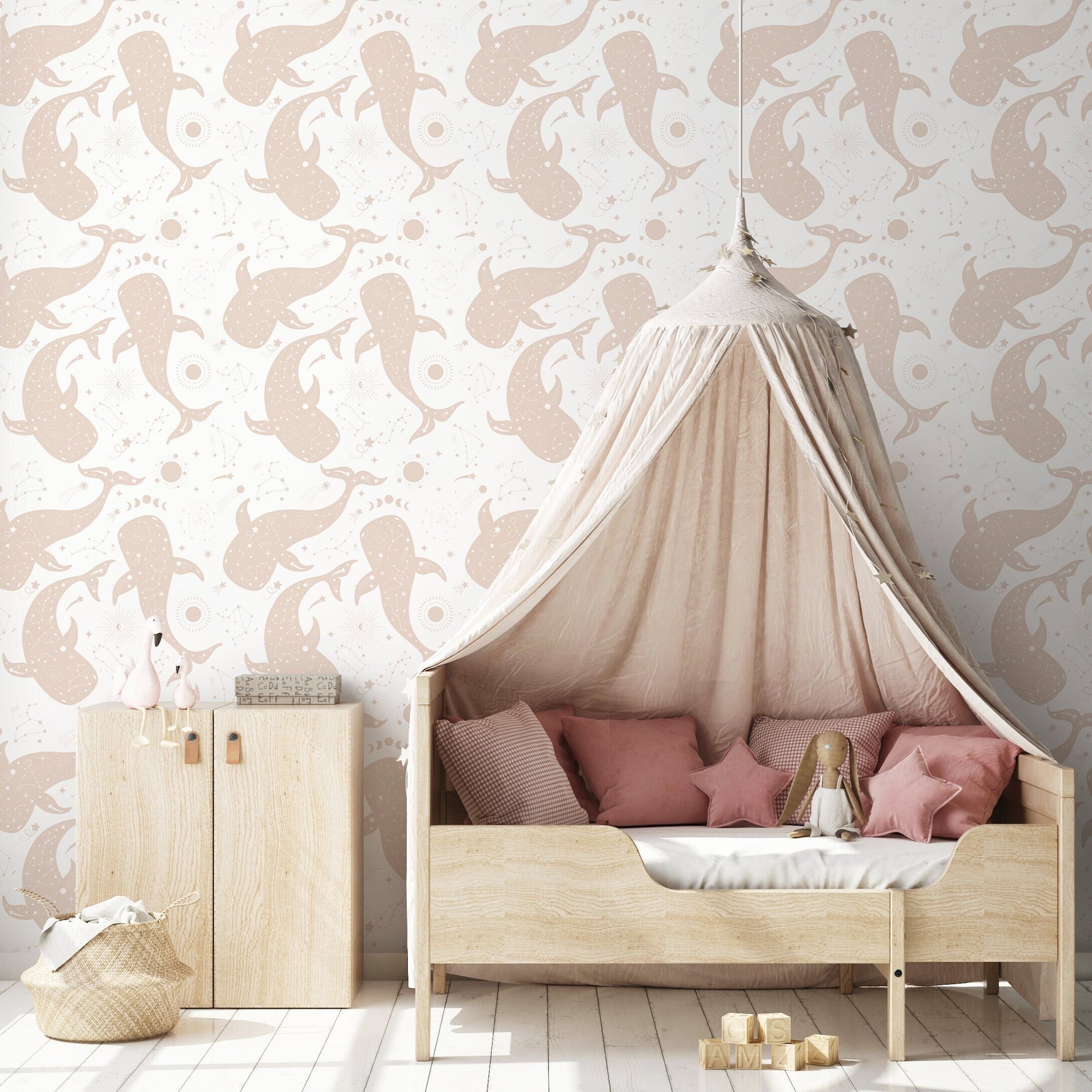 Mystique and Celestial Wallpaper Removable Peel and Stick Wallpaper, Peel and Stick Wallpaper Moon and whale - ZAAS