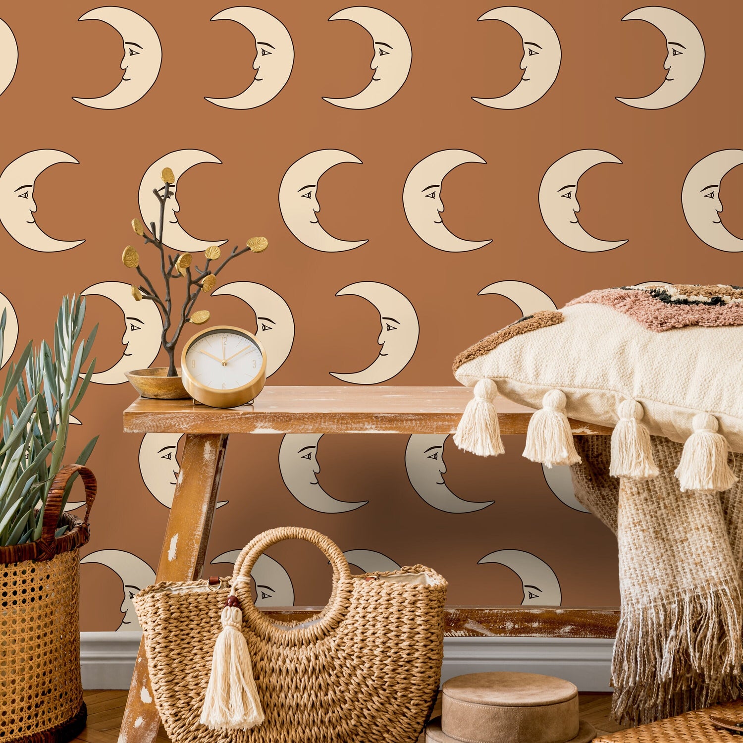 Half Moon Terracotta Wallpaper Removable Self Adhesive Wallpaper, Peel and Stick Wallpaper - ZABZ