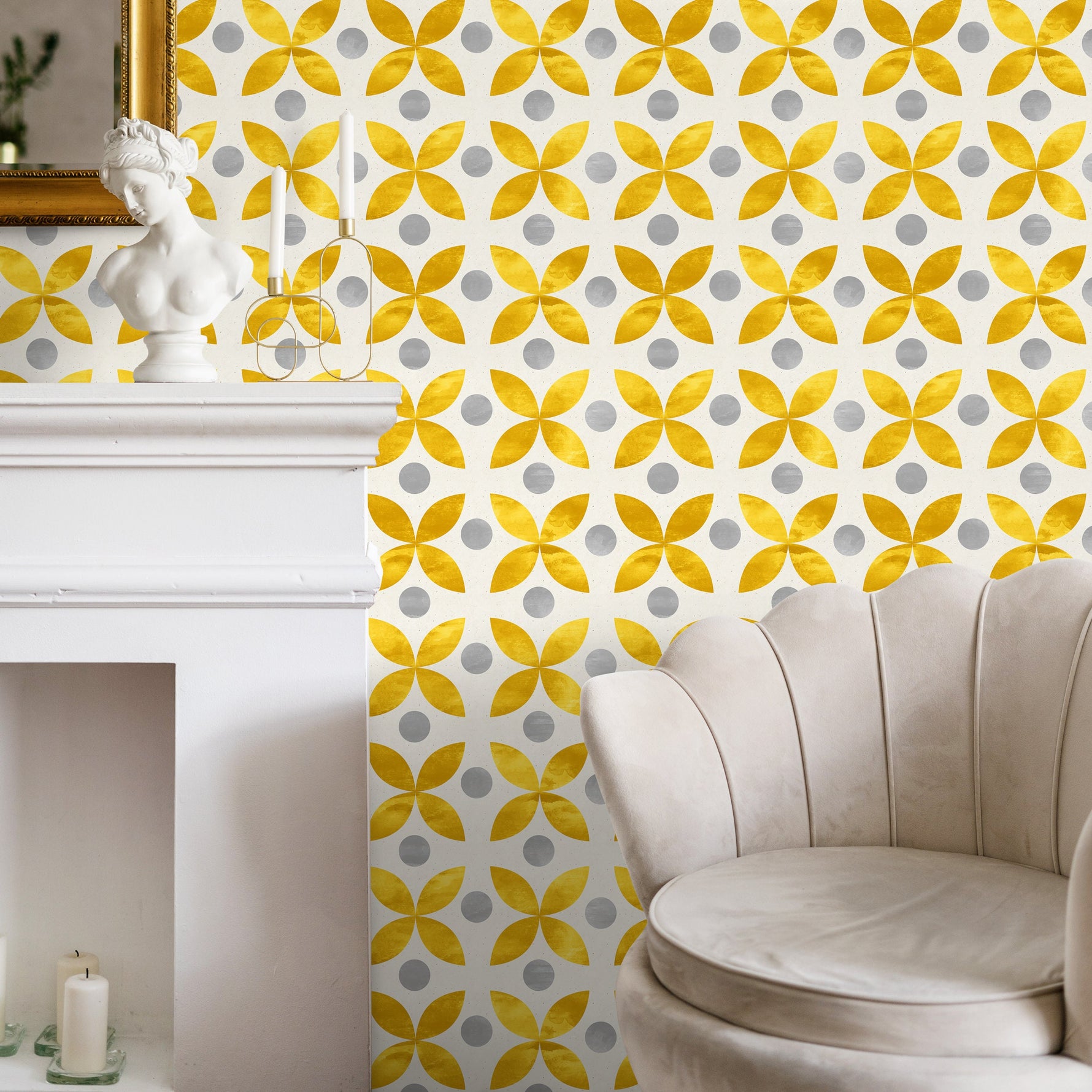 Wallpaper Peel and Stick Wallpaper Removable Wallpaper Home Decor Wall Art Wall Decor Room Decor / Yellow Tile Scandinavian Wallpaper - A737