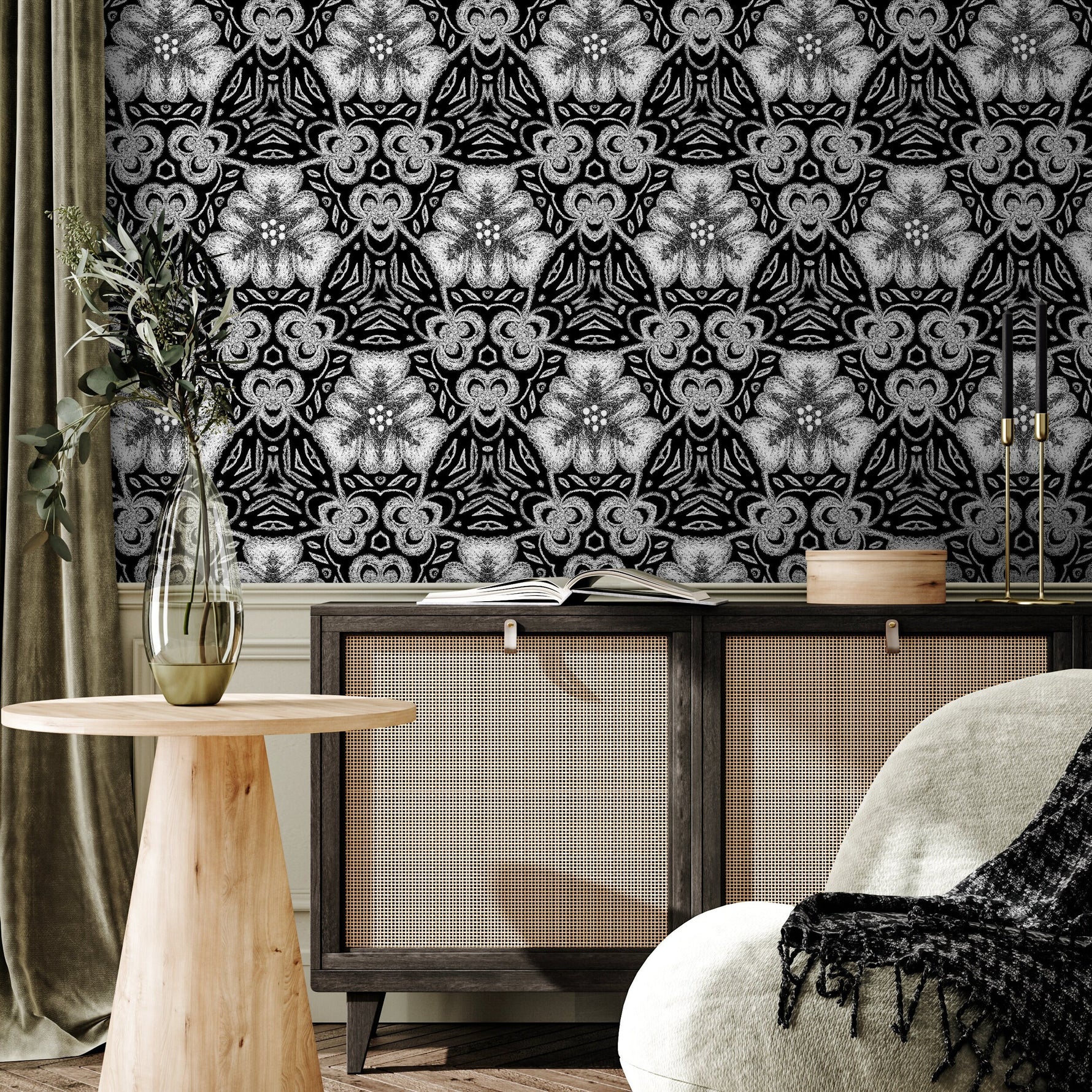 Elegant Floral Damask Wallpaper - X079