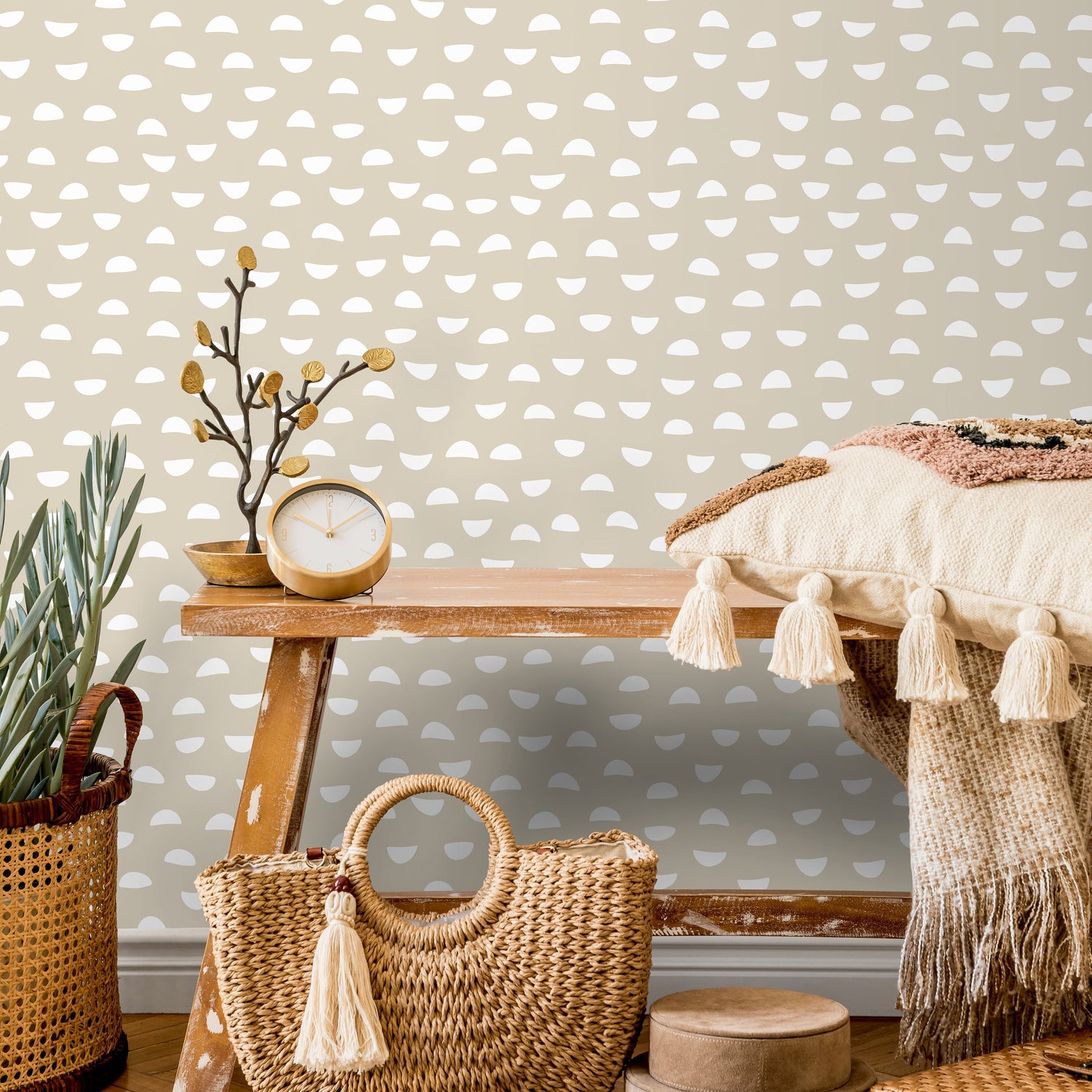 Wallpaper Peel and Stick Wallpaper Removable Wallpaper Home Decor Wall Art Wall Decor Room Decor / Beige Polka Dot Wallpaper - C587