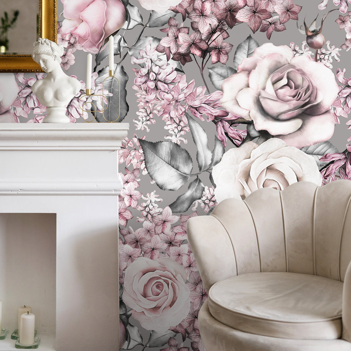 Temporary Wallpaper Floral Wall Mural Removable Wallpaper Nursery Wallpaper Wall Decor Wall Paper Removable Peel and Stick Wallpaper - A548