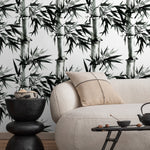 Wallpaper Peel and Stick Wallpaper Removable Wallpaper Home Decor Room Decor / Black and White Japanese Wallpaper, Bamboo Wallpaper - B051