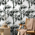 Wallpaper Peel and Stick Wallpaper Removable Wallpaper Home Decor Room Decor / Black and White Japanese Wallpaper, Bamboo Wallpaper - B051