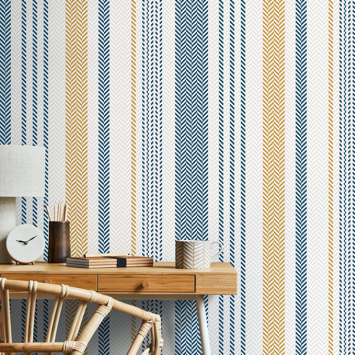 Farmhouse Striped Wallpaper Herringbone Wallpaper Peel and Stick and Traditional Wallpaper - D803