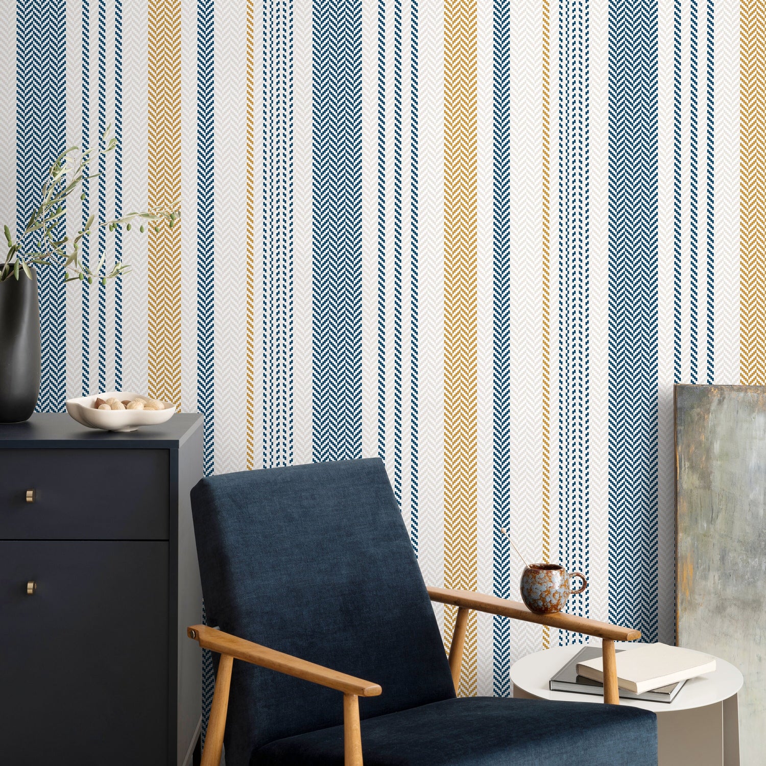 Farmhouse Striped Wallpaper Herringbone Wallpaper Peel and Stick and Traditional Wallpaper - D803