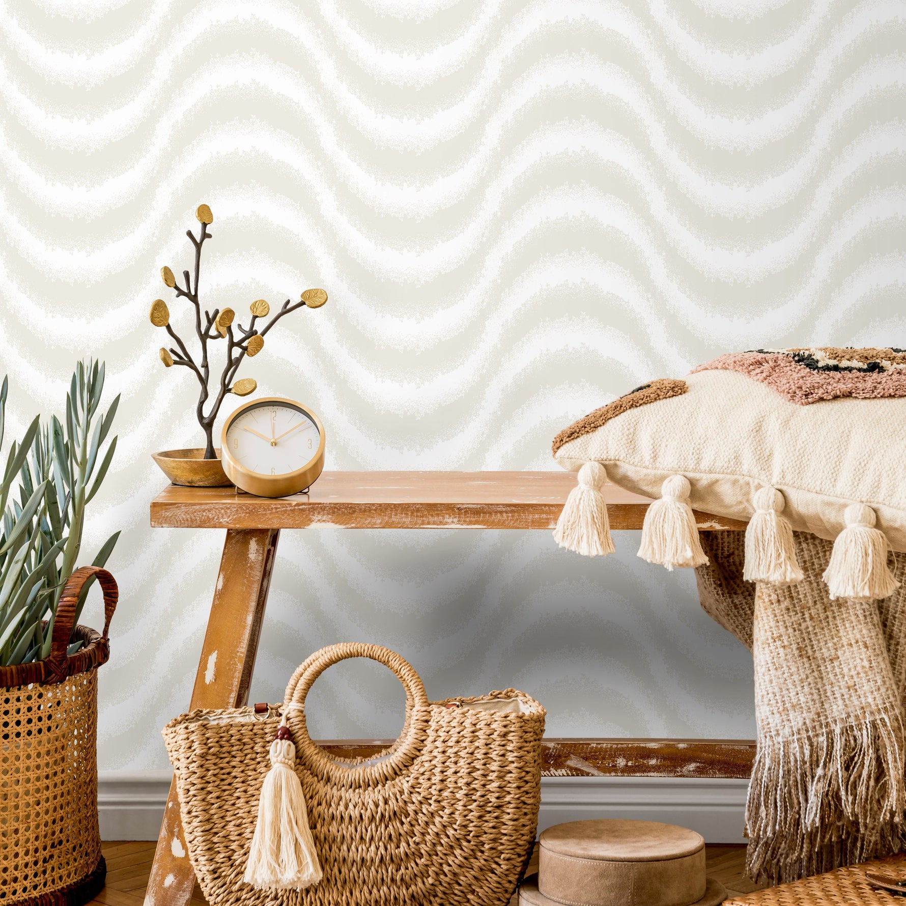 Wallpaper Peel and Stick Wallpaper Removable Wallpaper Home Decor Wall Art Wall Decor Room Decor / Retro Beige Chevron Wallpaper - C534