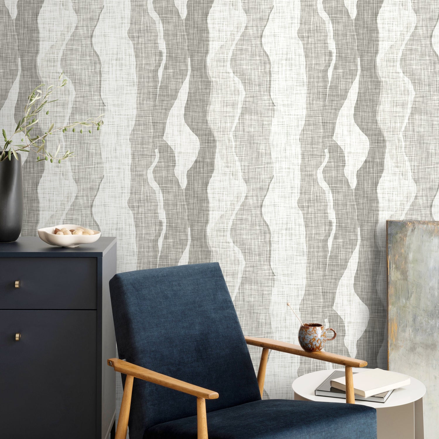 Grey Abstract Wallpaper Maximalist Wallpaper Peel and Stick and Traditional Wallpaper - D798