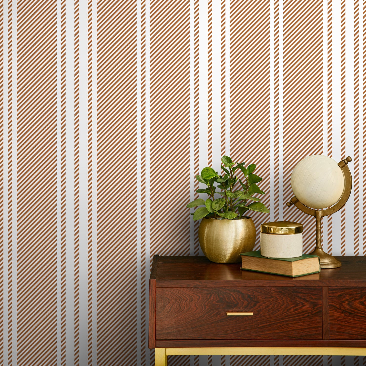 Orange Striped Wallpaper Farmhouse Wallpaper Peel and Stick and Traditional Wallpaper - D783