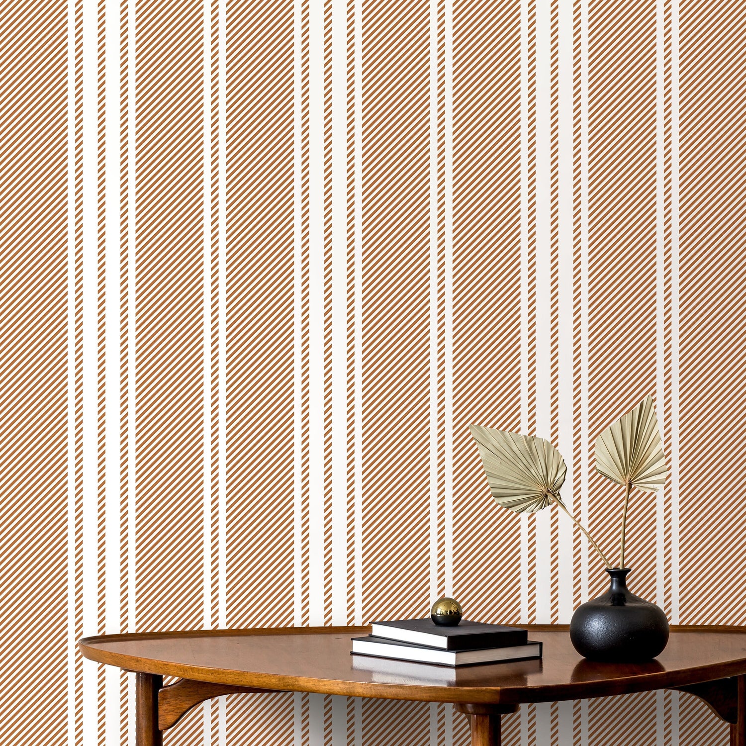 Orange Striped Wallpaper Farmhouse Wallpaper Peel and Stick and Traditional Wallpaper - D783