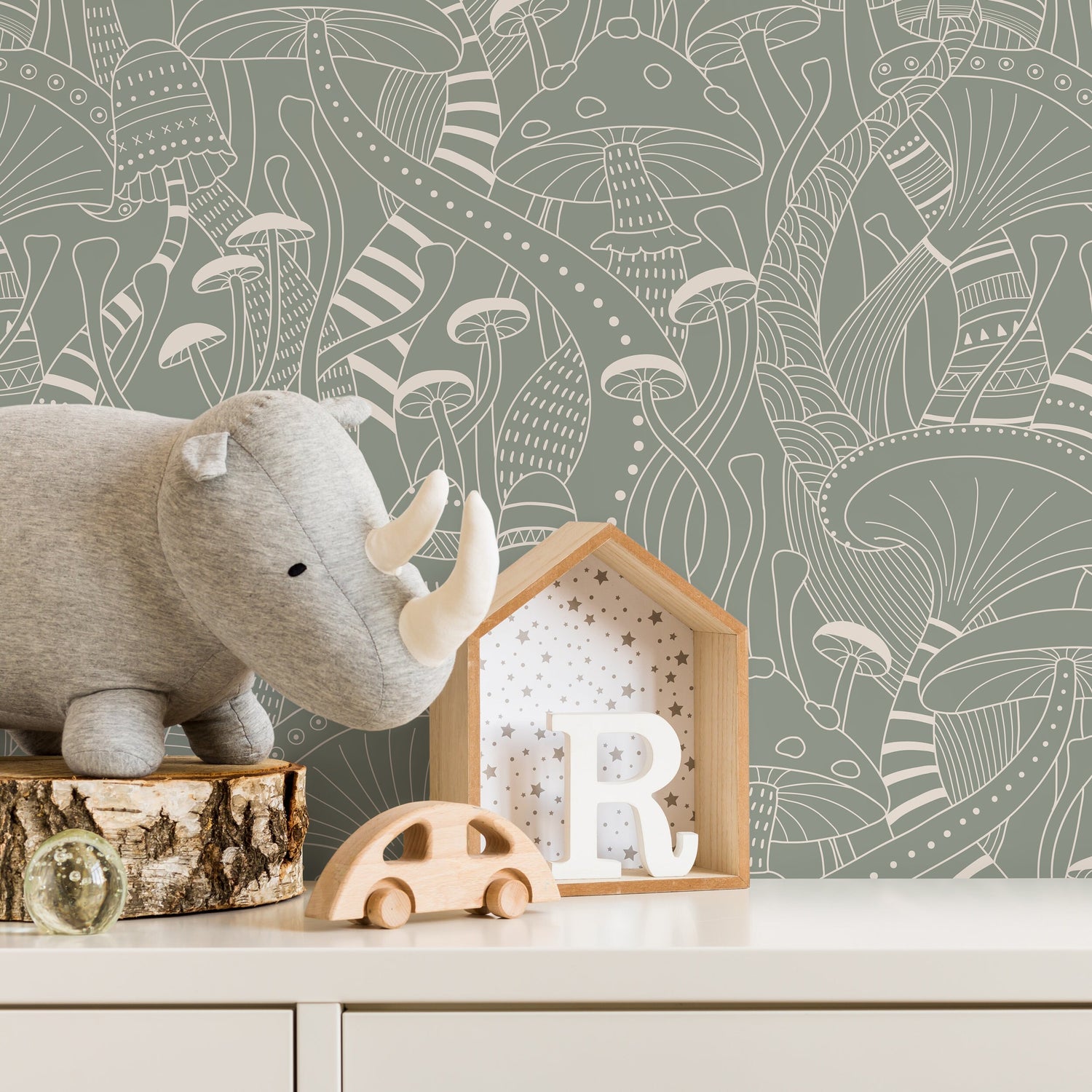 Sage Green Mushroom Wallpaper Modern Peel and Stick and Traditional Wallpaper - D810