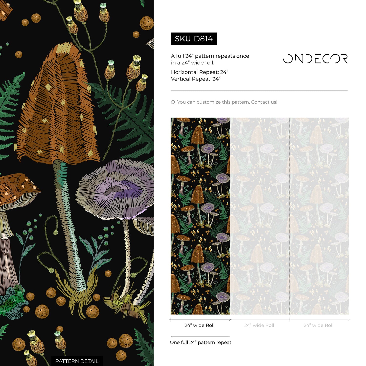 Mushroom Garden Wallpaper Dark Floral Wallpaper Peel and Stick and Traditional Wallpaper - D814