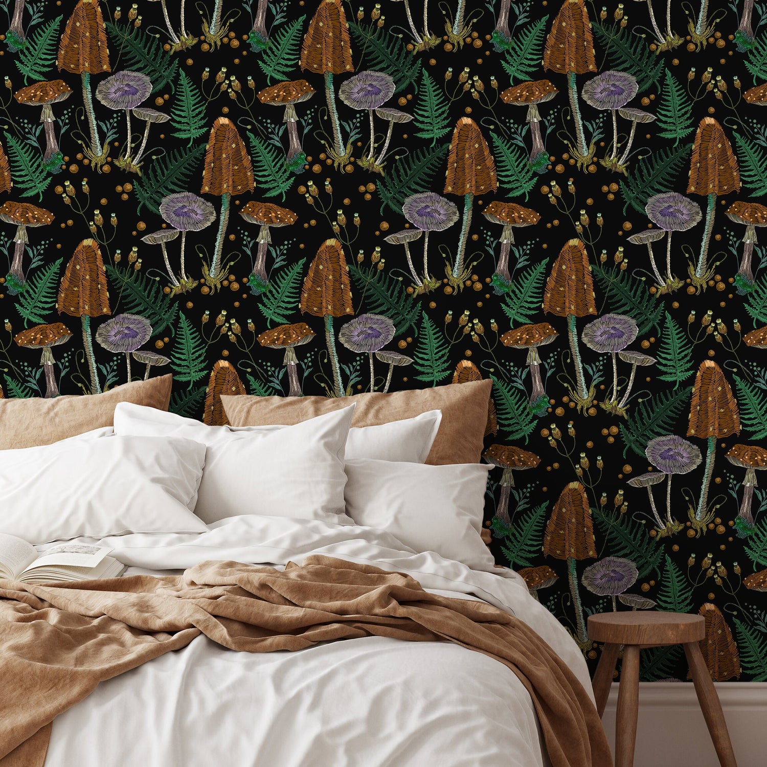 Mushroom Garden Wallpaper Dark Floral Wallpaper Peel and Stick and Traditional Wallpaper - D814