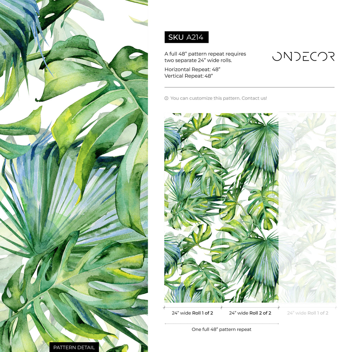 Monstera Wallpaper, Removable Wallpaper, Tropical Wallpaper, Tropical, Wallpaper, Jungle, Leaves Wallpaper, Jungle Wallcovering - A214