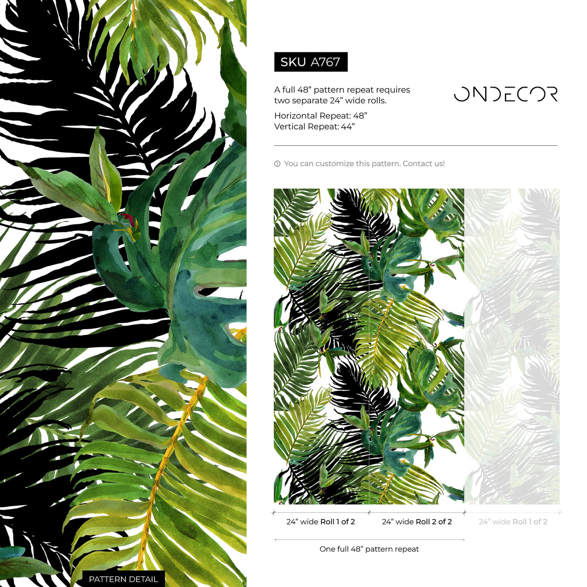 Wallpaper Peel and Stick Wallpaper Removable Wallpaper Home Decor Wall Art Wall Decor Room Decor / Tropical Jungle Leaves Wallpaper - A767