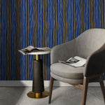 Gold and Navy Striped Wallpaper Modern Peel and Stick and Traditional Wallpaper - D774