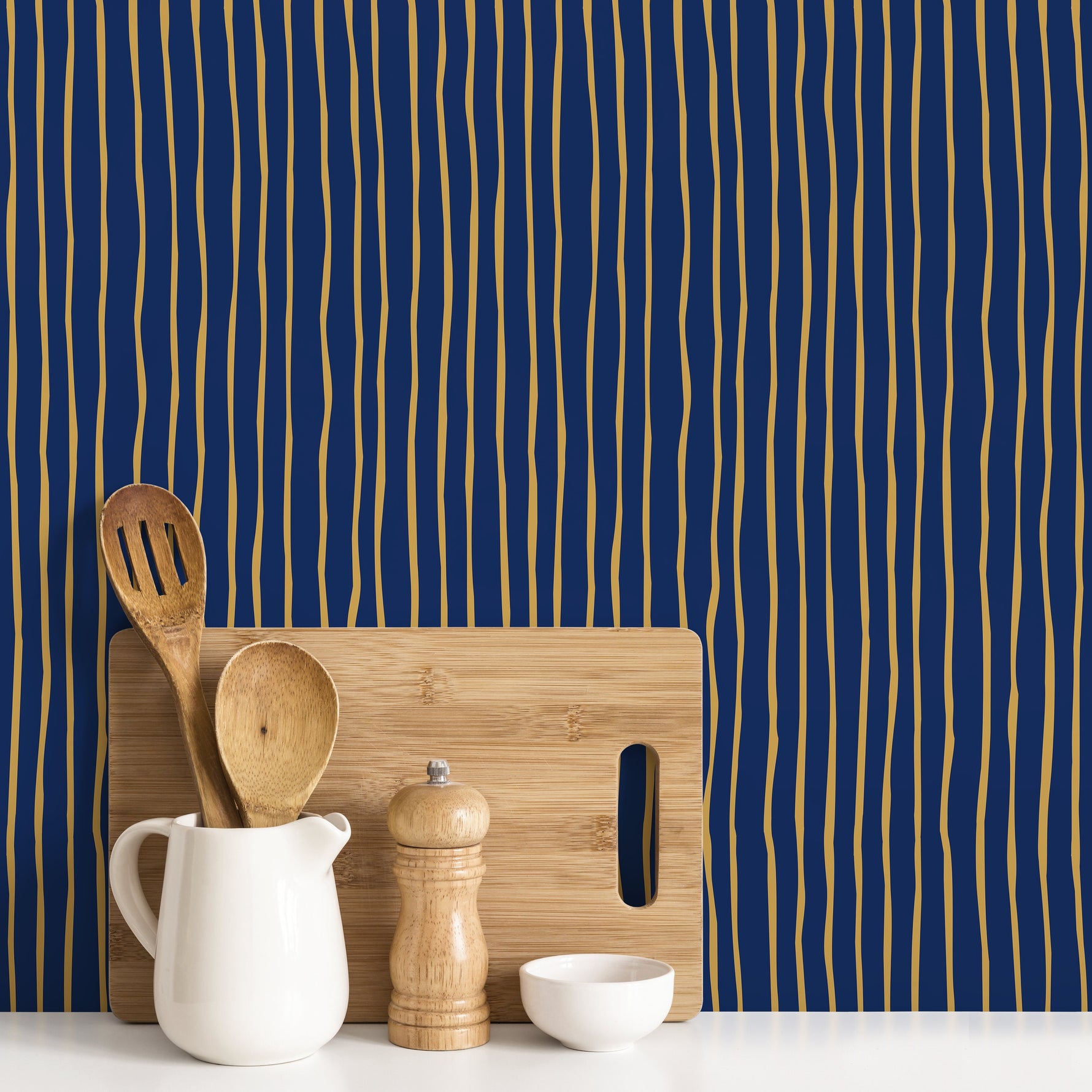 Gold and Navy Striped Wallpaper Modern Peel and Stick and Traditional Wallpaper - D774