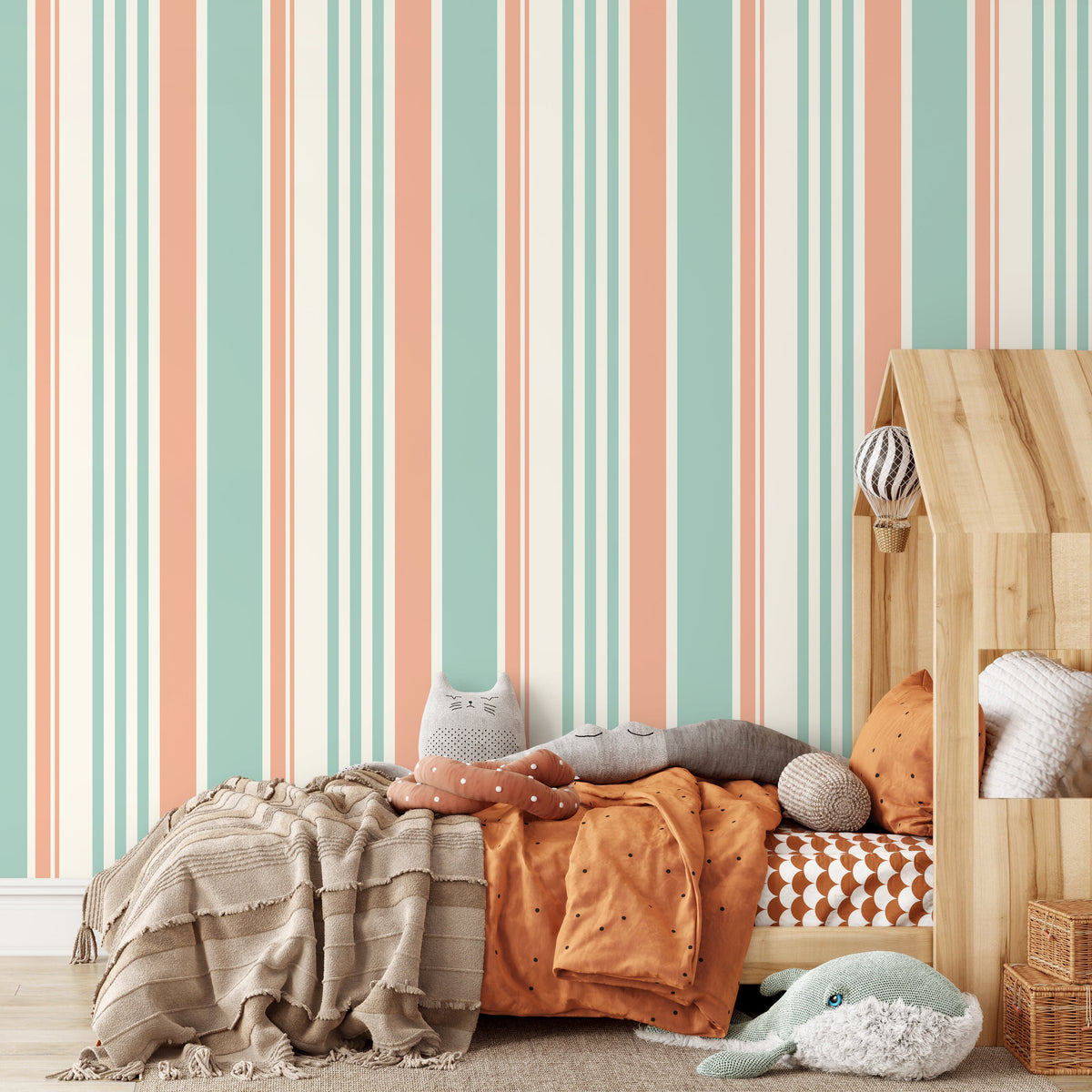 Minimalist Striped Wallpaper Pink and Light Blue Wallpaper Peel and Stick and Traditional Wallpaper - D806