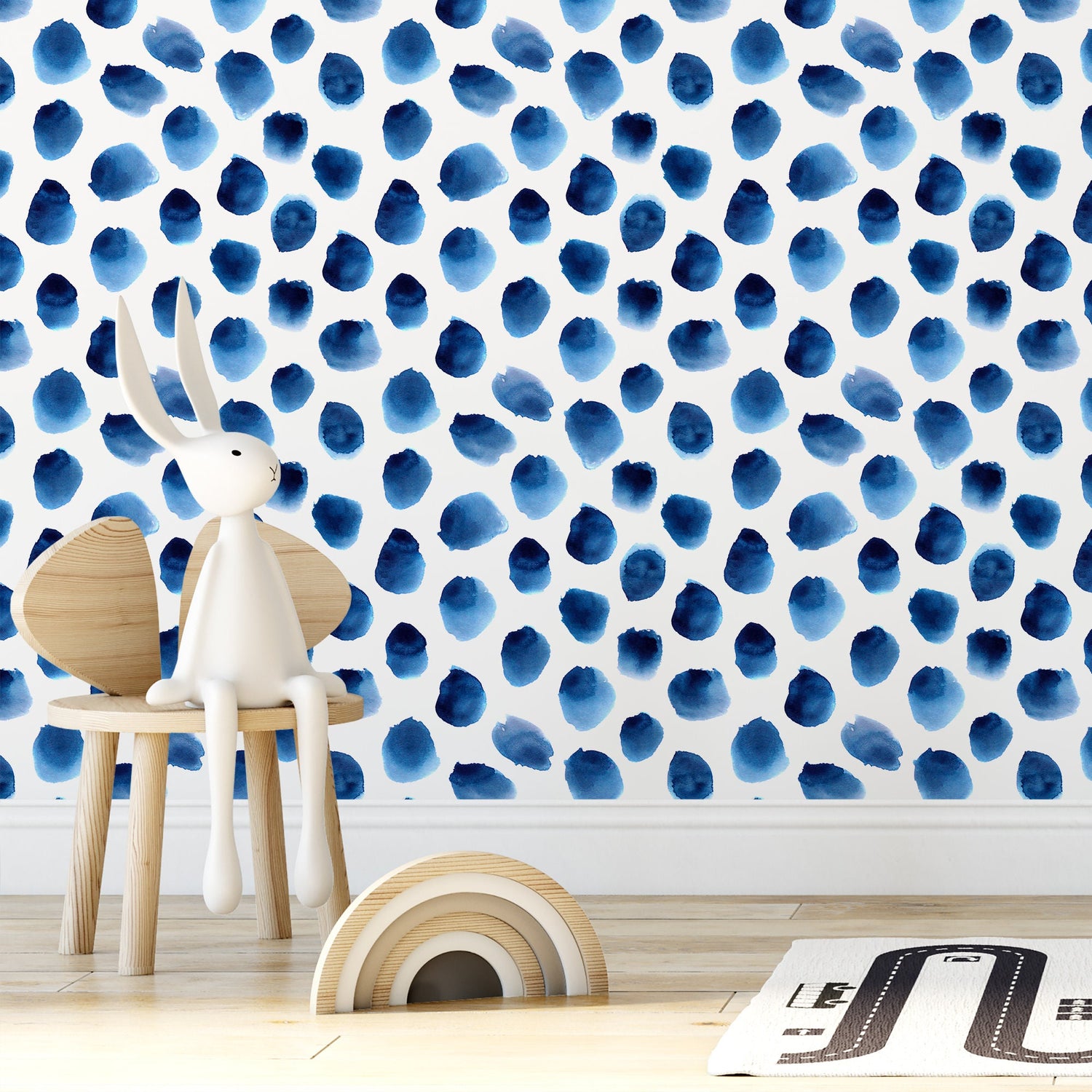 Wallpaper Peel and Stick Wallpaper Removable Wallpaper Home Decor Wall Art Wall Decor Room Decor / Blue Dots Watercolor Wallpaper - D934