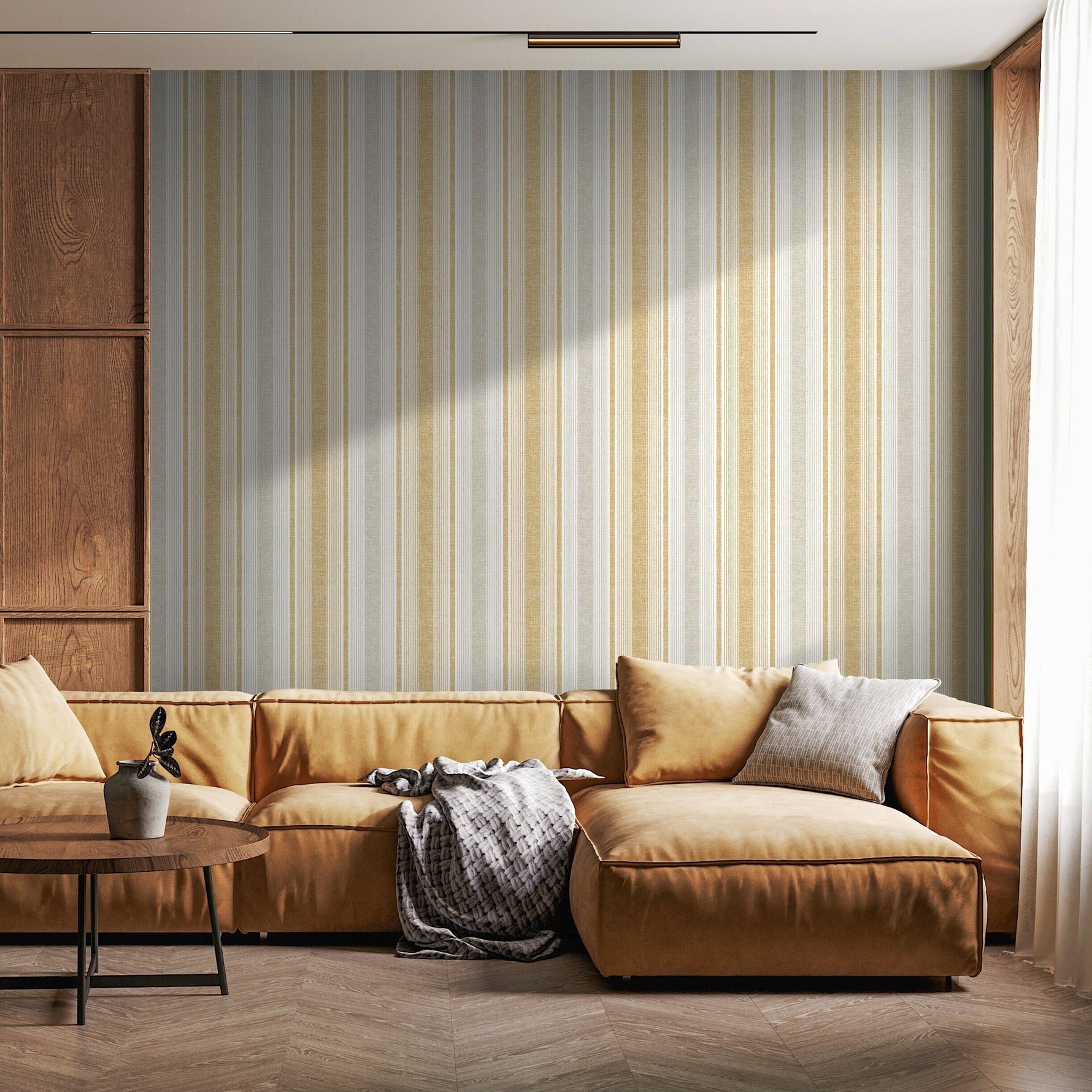 Textured Striped Wallpaper Yellow and Grey Wallpaper Peel and Stick and Traditional Wallpaper - D840