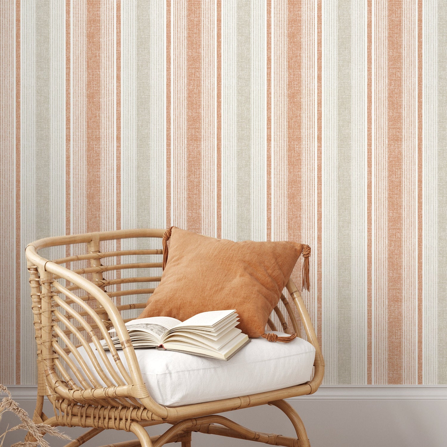 Textured Striped Wallpaper Orange and Grey Wallpaper Peel and Stick and Traditional Wallpaper - D839