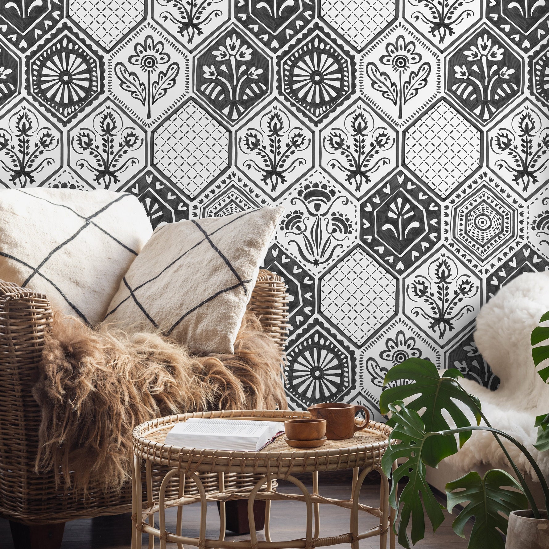 Intricate Hexagonal Motif Wallpaper - C446