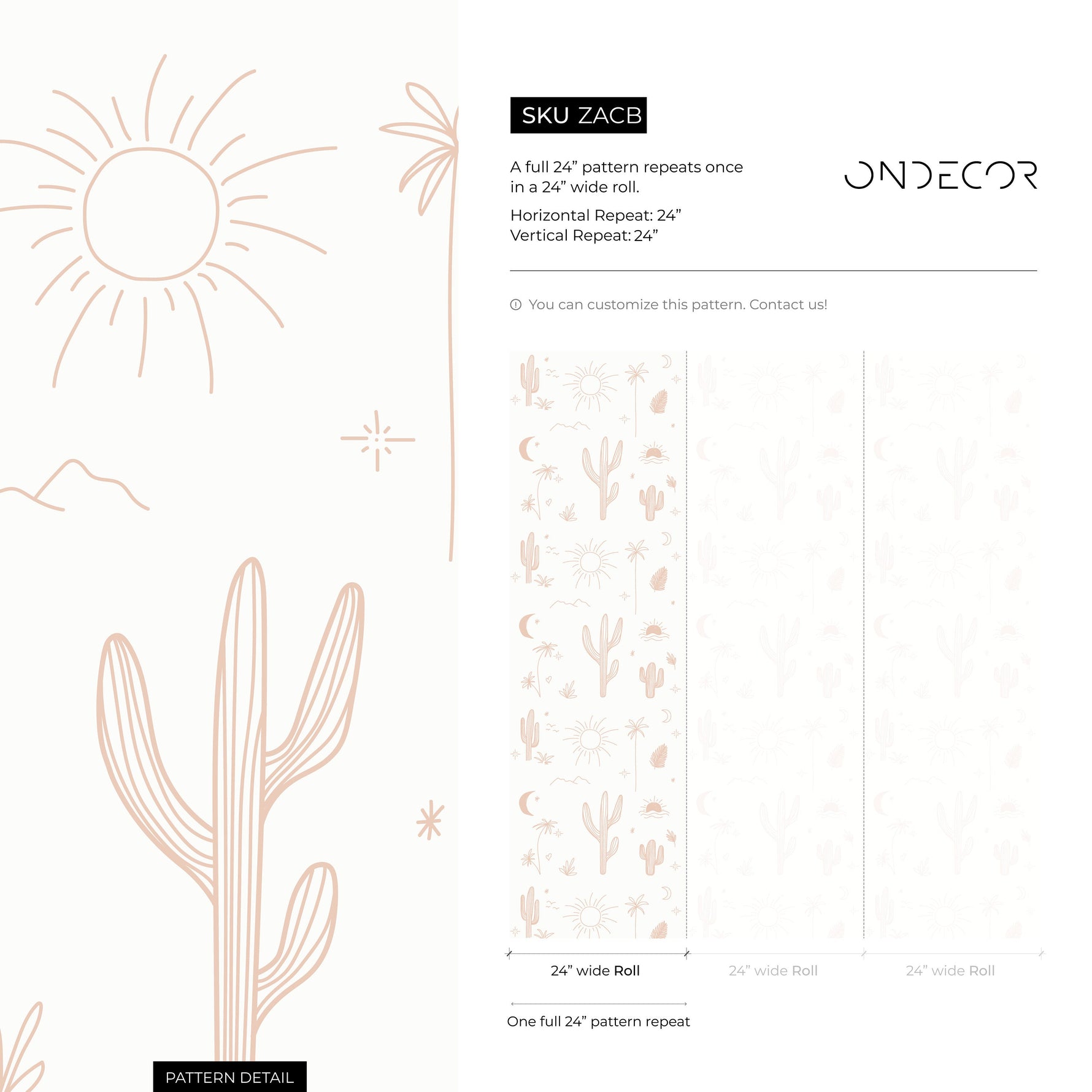 Light Arizona Wallpaper Boho Minimalist Desert Cactus Peel and Stick Removable and Repositionable or Traditiona Pre-pasted Wallpaper - ZACB