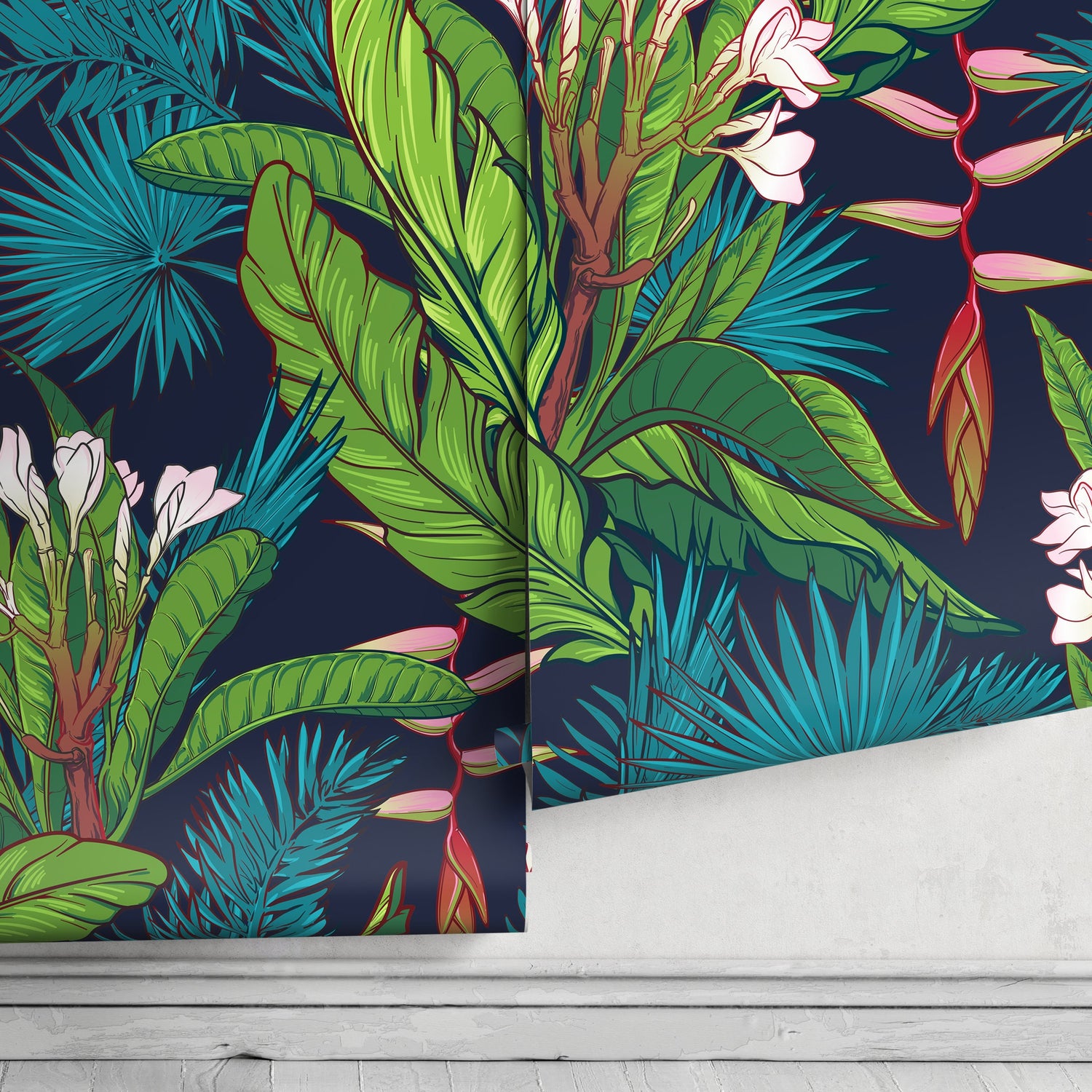 Tropical Leaves Wallpaper Botanical Peel and Stick and Traditional Wallpaper - A469