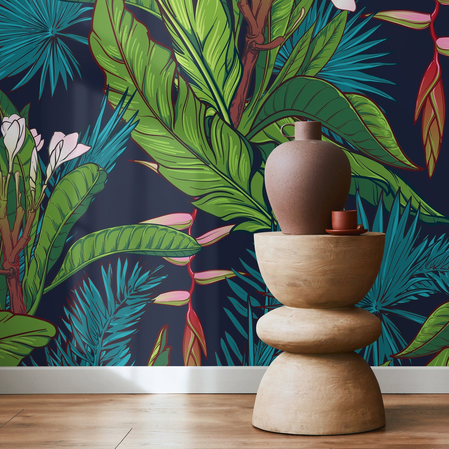 Tropical Leaves Wallpaper Botanical Peel and Stick and Traditional Wallpaper - A469