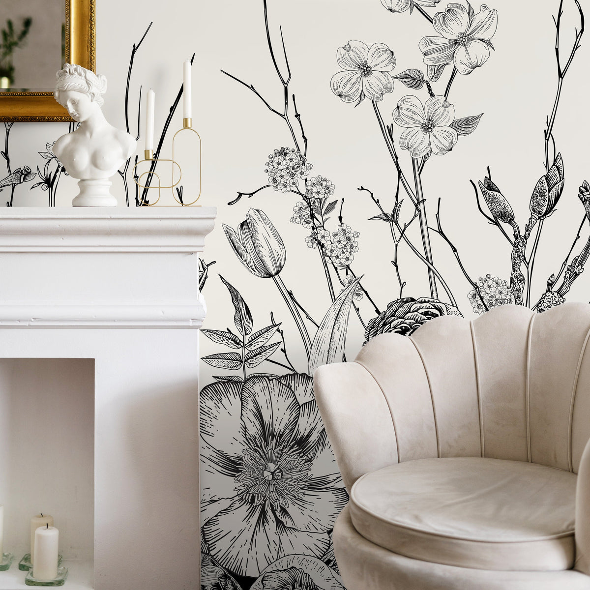 Floral Garden Wallpaper Botanical Peel and Stick and Traditional Wallpaper - A531