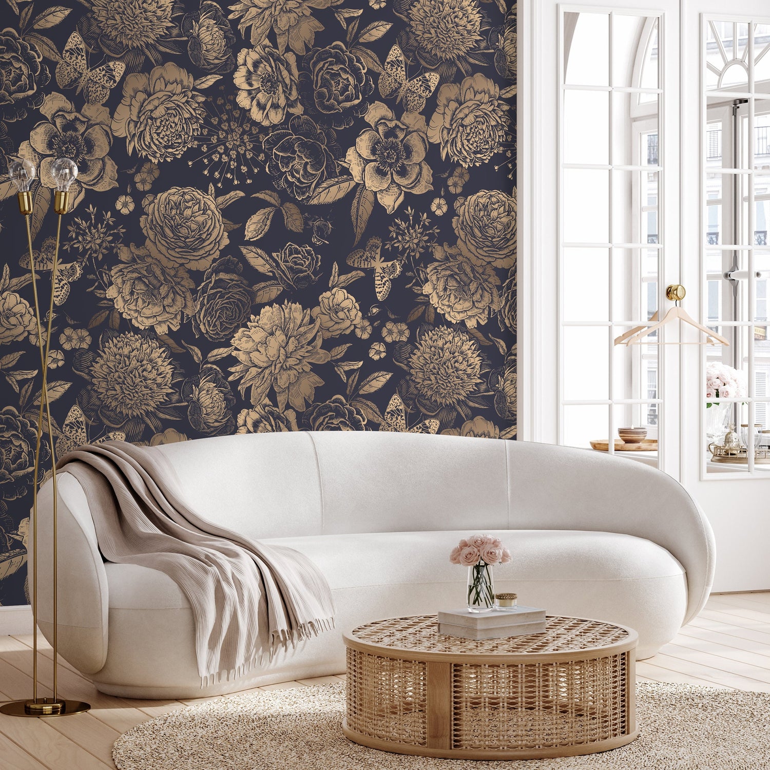 Gold Floral Wallpaper Vinatge Non-Metalic Wallpaper Peel and Stick and Traditional Wallpaper - A922