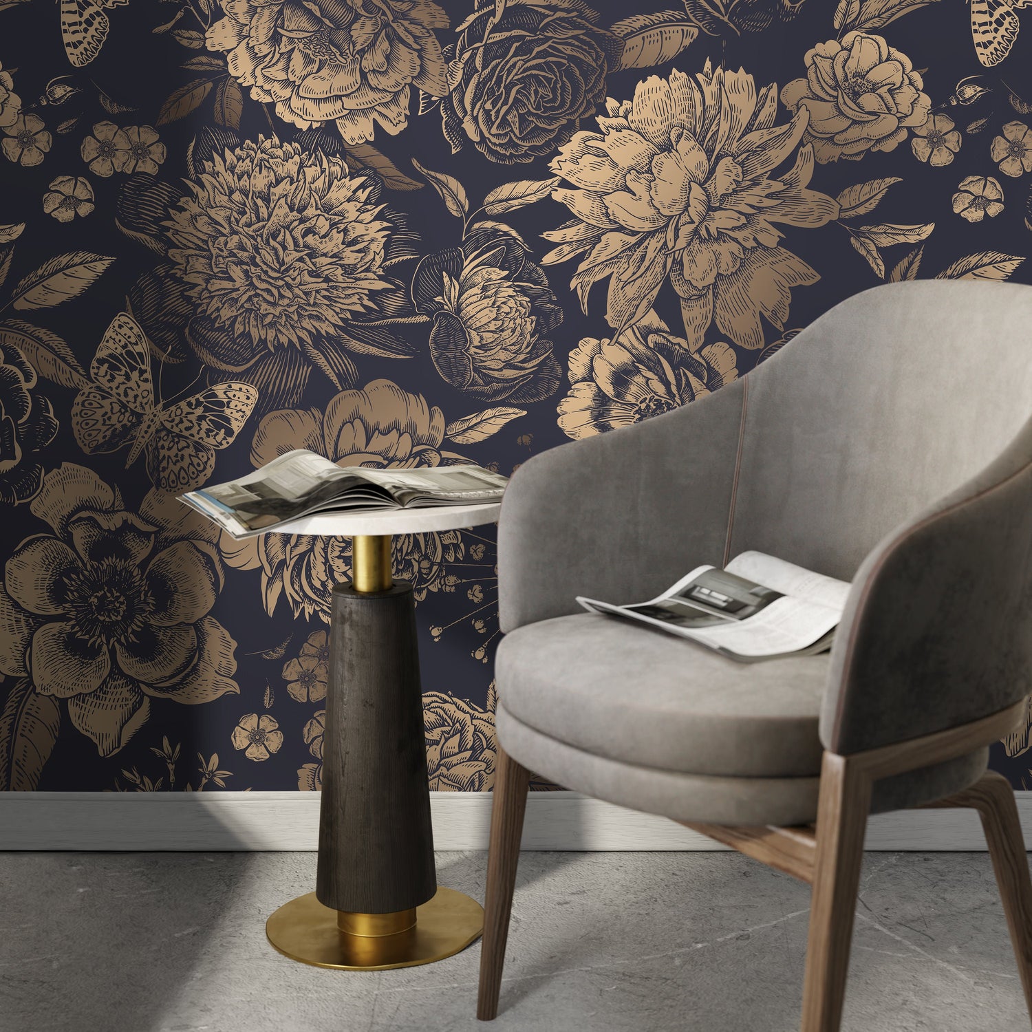 Gold Floral Wallpaper Vinatge Non-Metalic Wallpaper Peel and Stick and Traditional Wallpaper - A922