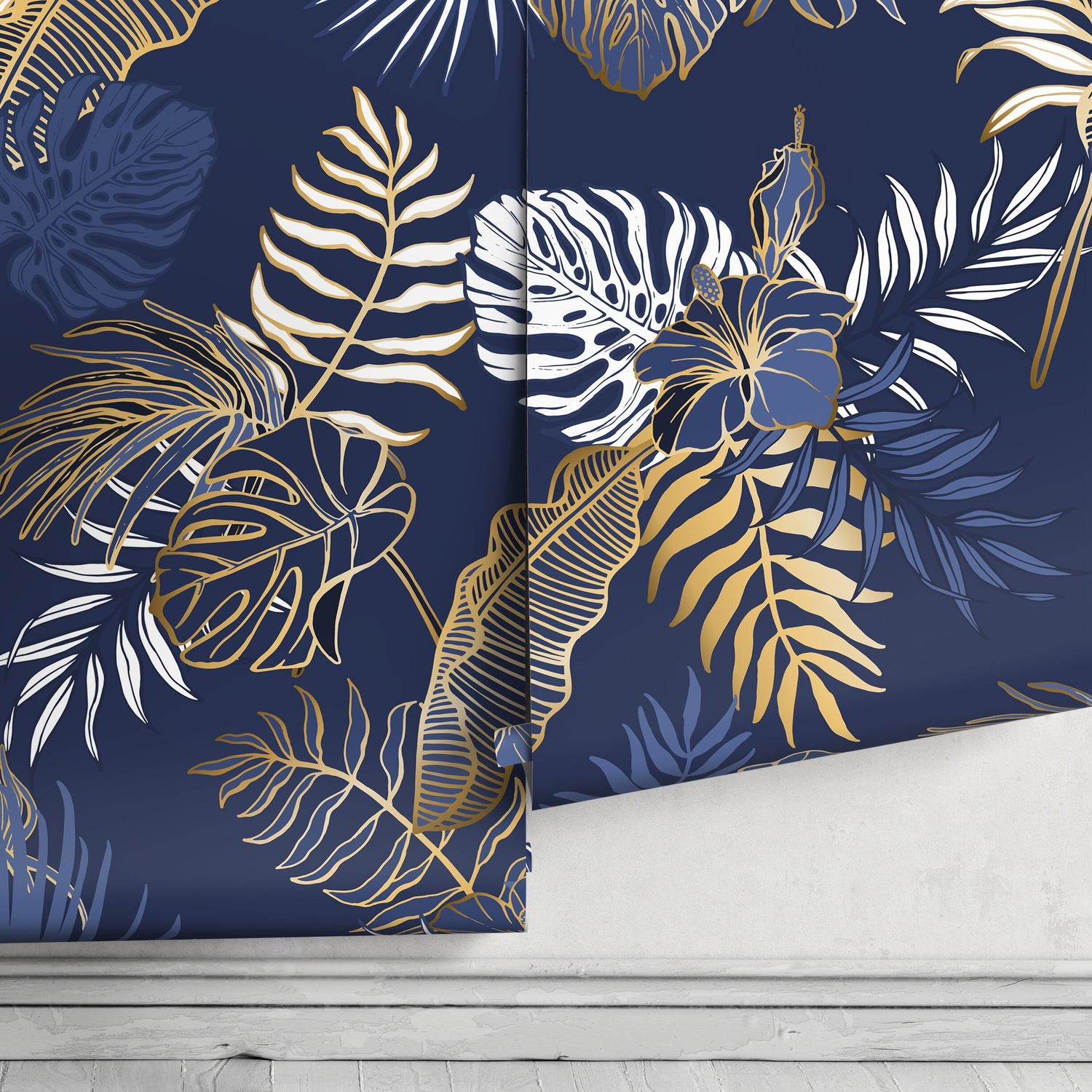 Blue Tropical Leaves Wallpaper Banana Leaf Peel and Stick and Traditional Wallpaper - B024