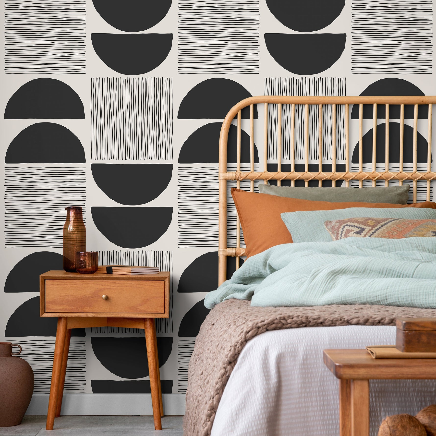 Geometric Abstract Wallpaper Boho Peel and Stick and Traditional Wallpaper - C243