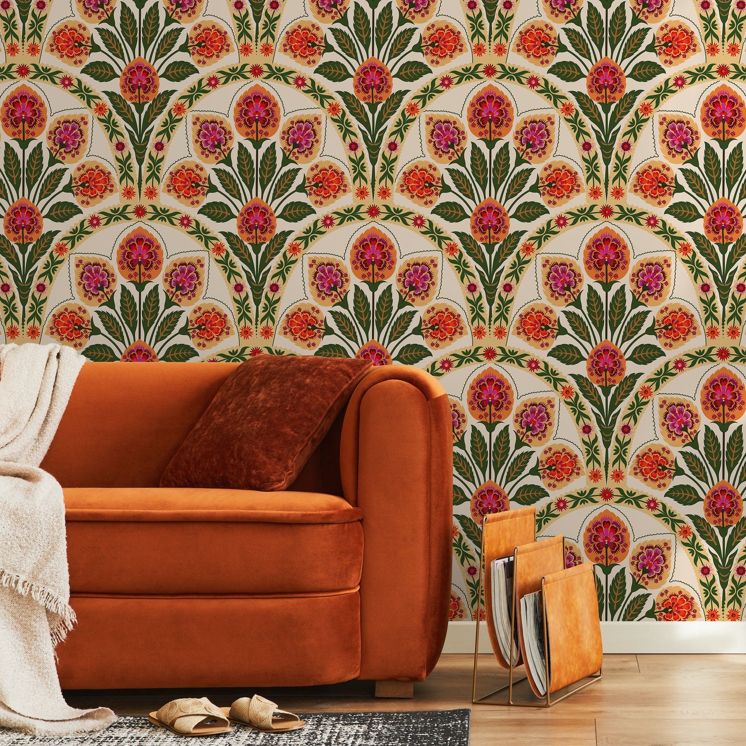 Floral Arches Wallpaper Boho Peel and Stick and Traditional Wallpaper - C452