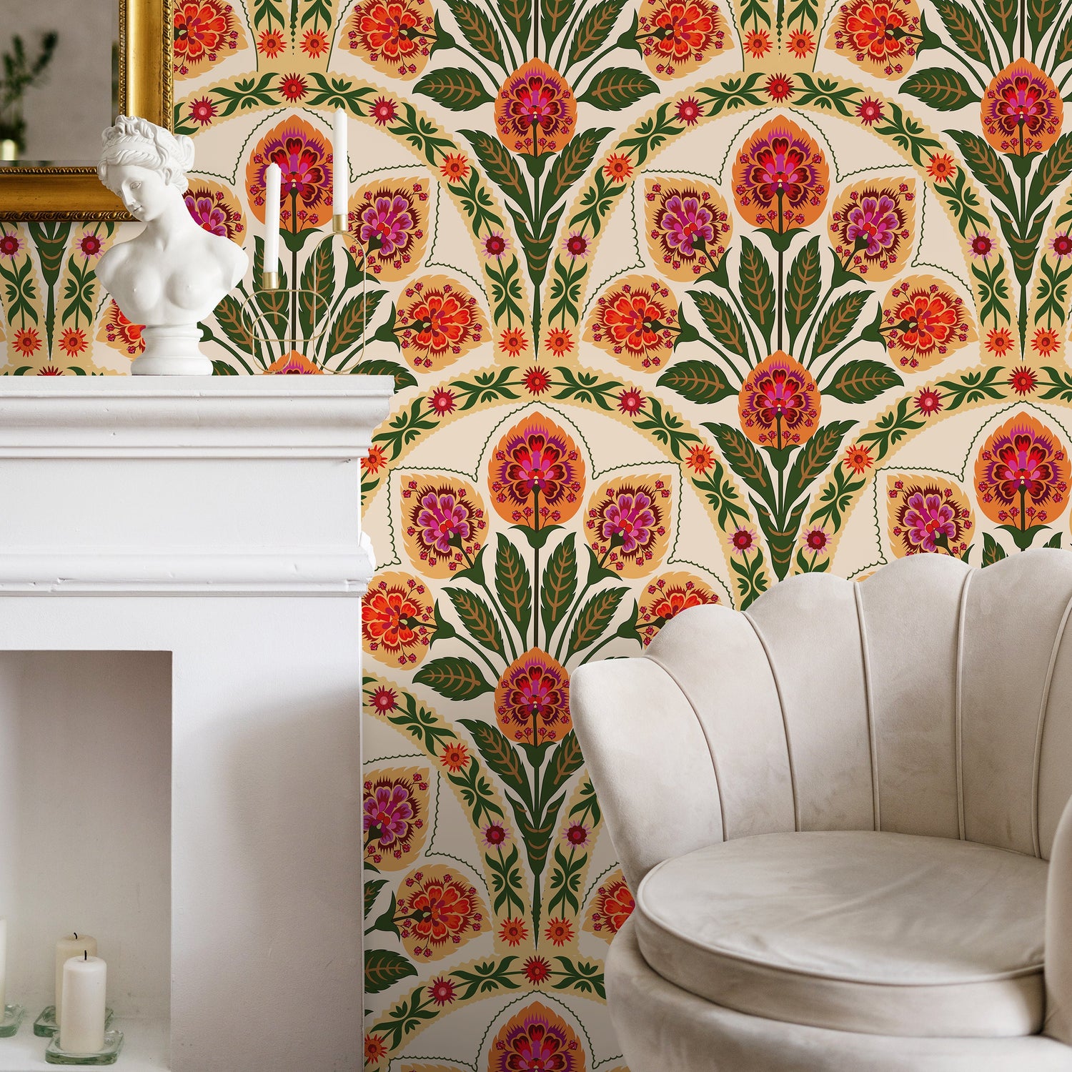 Floral Arches Wallpaper Boho Peel and Stick and Traditional Wallpaper - C452