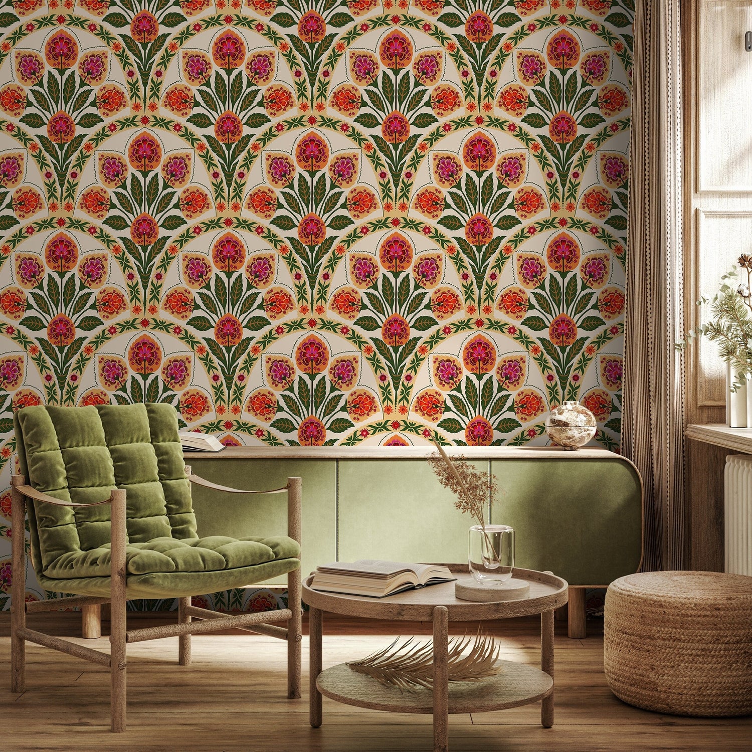 Floral Arches Wallpaper Boho Peel and Stick and Traditional Wallpaper - C452