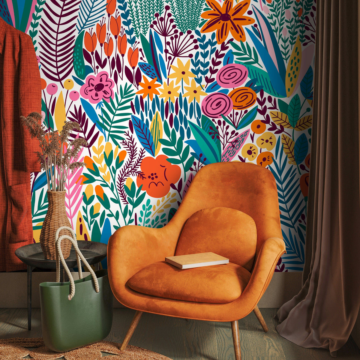 Colorful Floral Wallpaper Scandinavian Peel and Stick and Traditional Wallpaper - A613