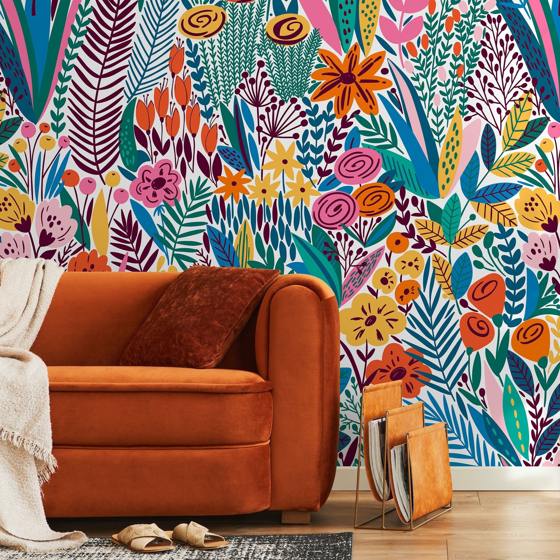 Colorful Floral Wallpaper Scandinavian Peel and Stick and Traditional Wallpaper - A613